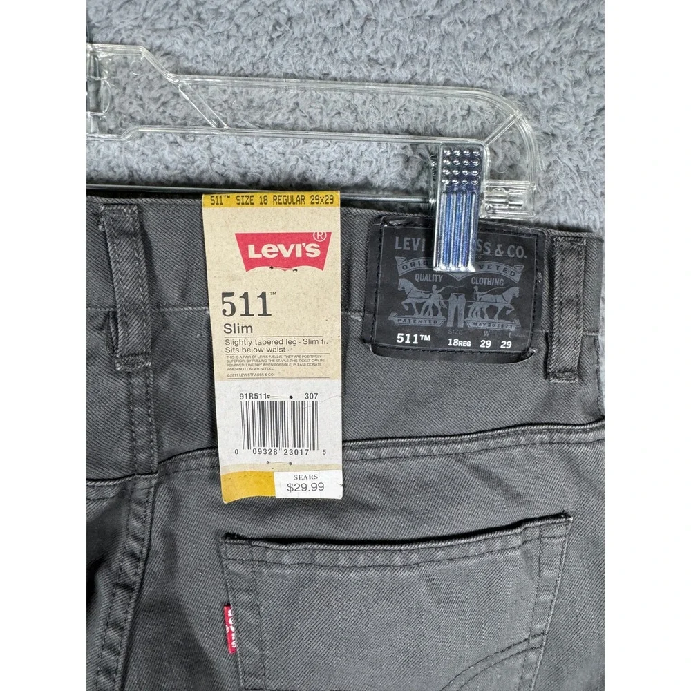 Levis 511 Slim Fit Revolver Grey Black Fill Pants Mens 29x29 NWT 5511-307
